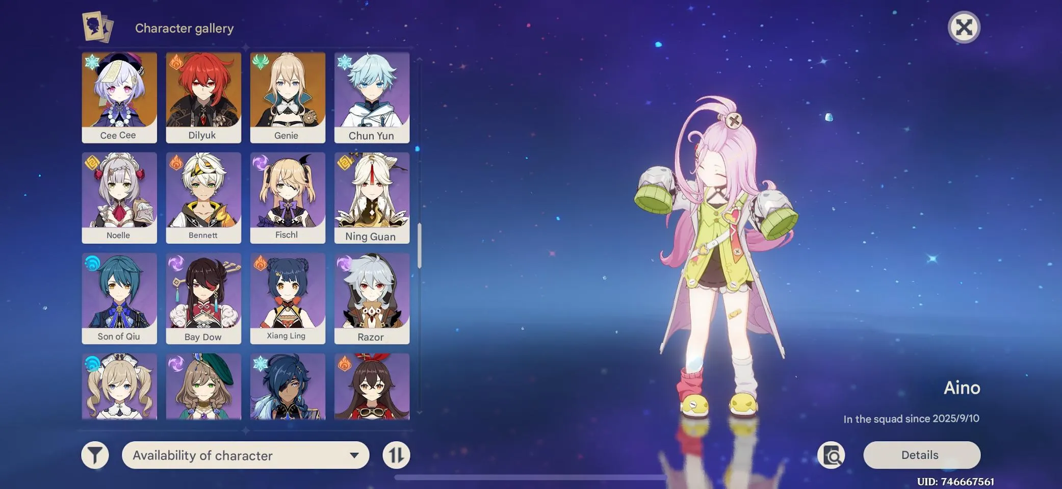 GI995 Powerful AR60 Europe Account Skirk C2, Furina C2, E Lan C2, Raiden C2, Arlecchino, Nahida, Nilou, Neuvillette 